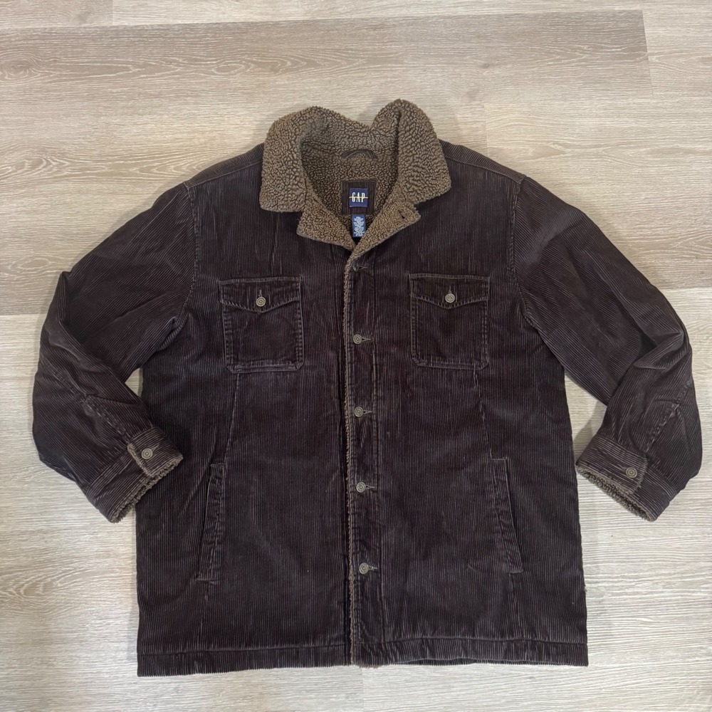 Gap Corduroy Jacket Mens XXL Brown Sherpa Lined Quilted Barn Coat RN 54023